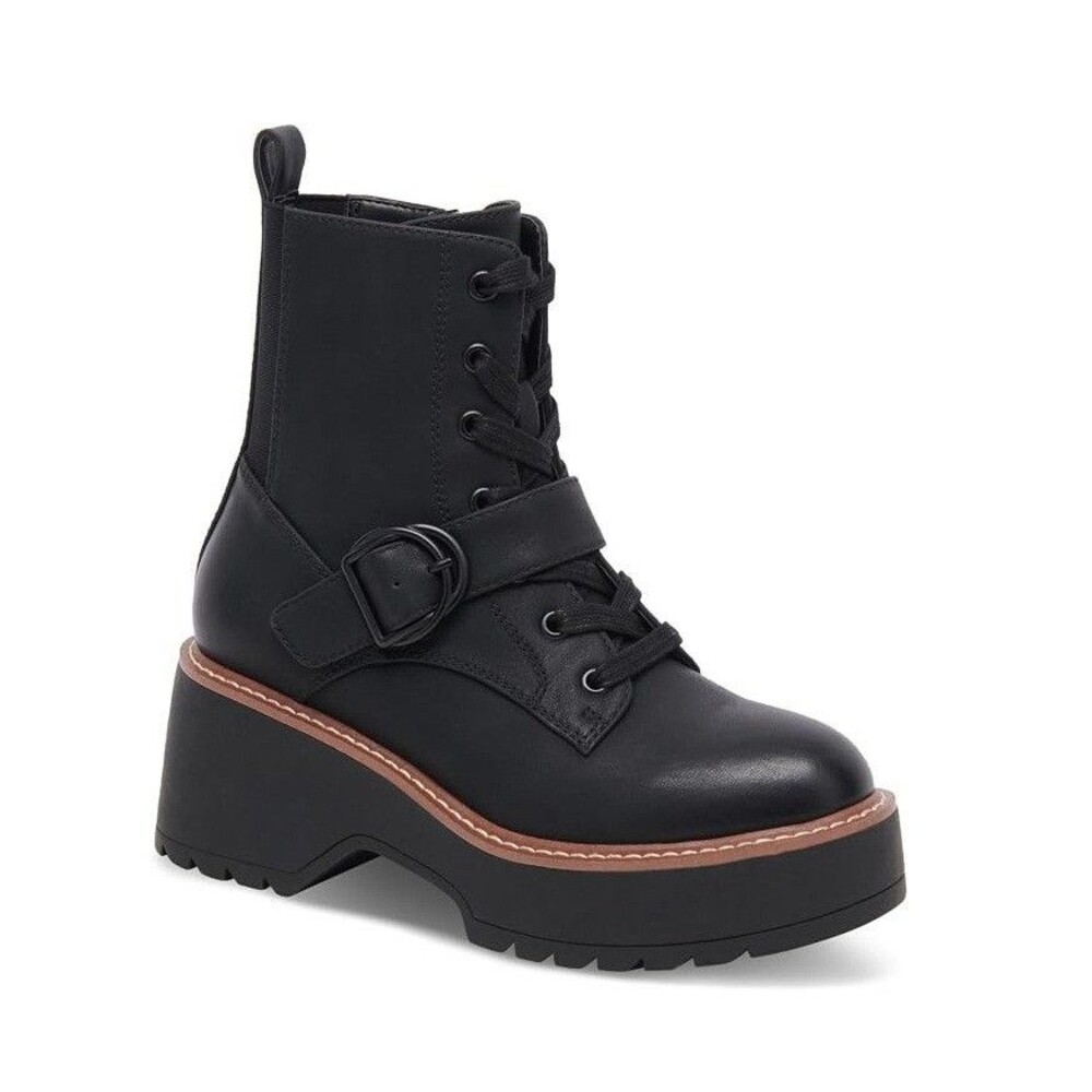 Aqua College Womens 9 M Black Nubuck Mid Calf Block Heel Combat Boots NIB LB3